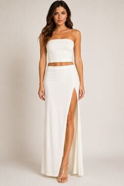 Abyss by Abby White High Slit Maxi Skirt | Side Zip | Size Large